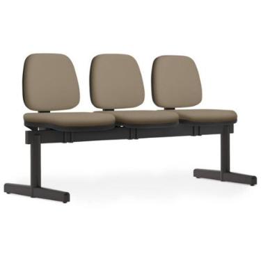 Imagem de Cadeira Longarina 3 Lugares Recepção Sala De Espera Work F02 Sintético Bege Escuro - Lyam Decor