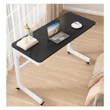 Imagem de Mesa lateral para cama móvel, mesa em forma de C com rodas universais giratórias de 360°, varões de carga reforçados, tamanho pequeno, mesa de computador, laptop, mesa de trabalho, 80 x 40 x 75 cm