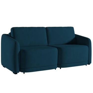 Imagem de Sofá Cama Casal Para Sala 216cm Polska K04 Veludo Azul - Mpozenato