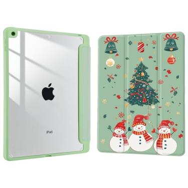 Imagem de Joyland Árvore de Natal e boneco de neve para iPad 6ª/5ª geração de 9,7 polegadas 2018/2017, iPad Air 2/Air 1, capa embutida com capa à prova de choque, capa traseira transparente, despertar/hibernar