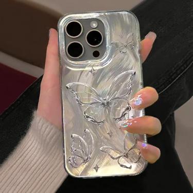 Imagem de HTVJFX Capa de celular luxuosa com glitter laser e borboleta para iPhone 15 Pro, proteção de lente à prova de choque (para iPhone 15 Pro/borboleta)