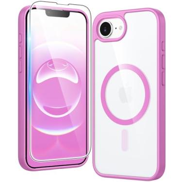Imagem de FNTCASE Capa para iPhone 16e: Proteção magnética robusta transparente | Capas de telefone finas antiamarelamento | Capa de telefone transparente à prova de choque resistente a arranhões (B-rosa)