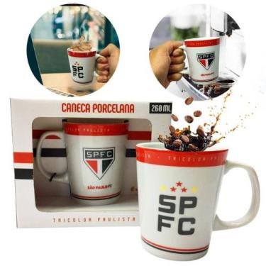 Imagem de Caneca Xicara Branca Porcelana Premium 300Ml Café São Paulo - Brasfoot