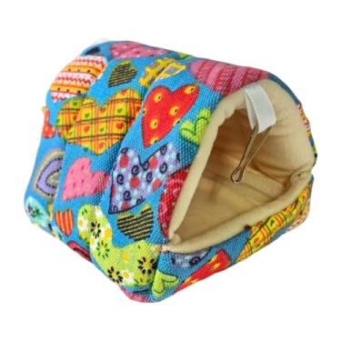Imagem de Fenteer de inverno quentinho para gaiola, esconderijo confortável, cabana aconchegante, casinha suspensa tipo rede para araras, conures, cacatuas e, Padrão de Coração
