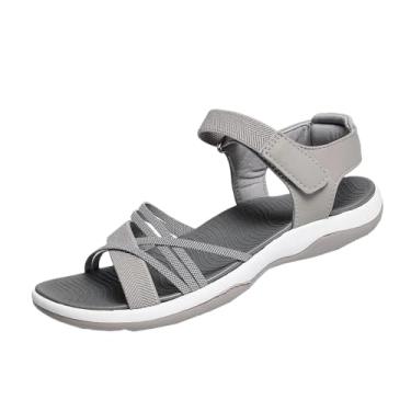 Imagem de Sandálias femininas primavera verão elástico cor sólida bico redondo bico aberto, sola macia respirável design plano para ocasiões casuais, Cinza, 36