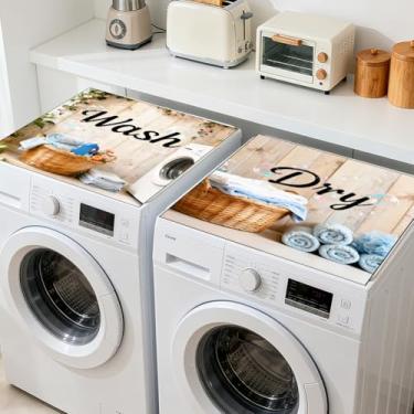 Imagem de GLOBLELAND 2 peças de capa protetora para máquina de lavar e secar bolhas 60 × 23 cm, almofadas protetoras superiores para máquina de lavar e secar, cesta de madeira, antiderrapante, capas superiores
