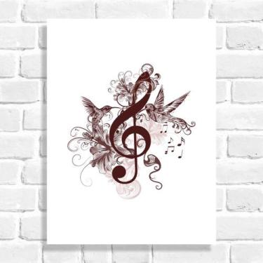 Imagem de Quadro Decorativo Pássaros e Notas Musicais - Arte Aqui, 30x40cm