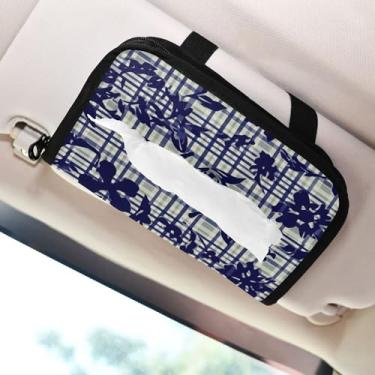 Imagem de SEHANY Lindo porta-lenços de papel de carro com flores azuis, caixa de lenços para carro, viseira solar, porta-guardanapos, dispensador de máscara de carro retangular, caixa de lenços de papel de