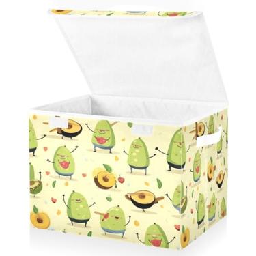 Imagem de Blueangle Cestos de armazenamento fofos de abacate com tampas, 42 x 32 x 30 cm, grande cesta organizadora dobrável para decoração de escritório e armário (516)