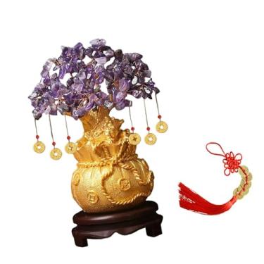 Imagem de FLCPJGV Bonsai Árvore da Fortuna Feng Shui com Moeda de Decorativa para Sala de Estar, Casa ou Loja, M Purple