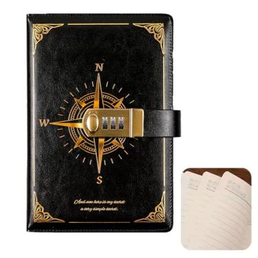 Imagem de Caderno Diário Cartagena Com Cadeado Segredo Lock com Fechadura e Senha Meta Linhas Pautadas Agenda Vintage Rosa dos Vendos Almofadado (Preto)