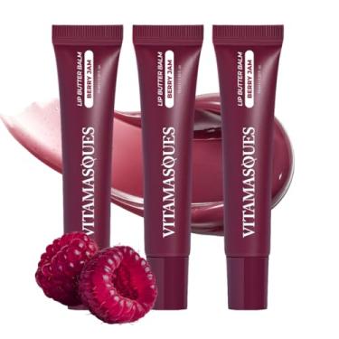 Imagem de Vitamasques Bálsamo de manteiga labial – Pacote com 3 geléias de frutos silvestres, protetor labial coreano, tratamento labial com peptídeos, hidratante labial – Bálsamo labial com coloração clara