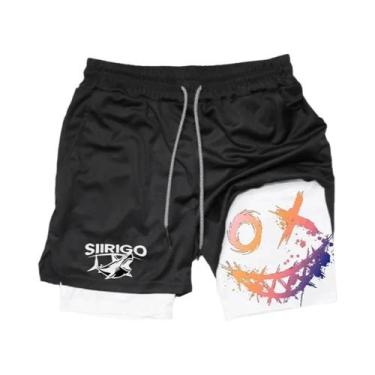 Imagem de Shorts De Corrida Masculinos Com Estampa De Rosto Sorridente, Secagem 