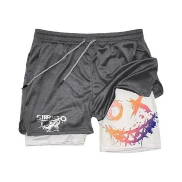 Imagem de Shorts De Corrida Masculinos Com Estampa De Rosto Sorridente, Secagem 