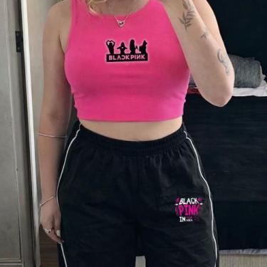 Imagem de Conjunto Calça Feminina e Cropped Black Pink Kpop Blinks, Preto, P