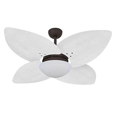 Imagem de Ventilador de Teto Volare Marrom Texturizado Vidro Fechado Dunamis Pá Palmae Branco 127V