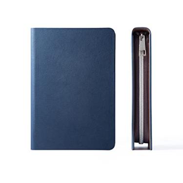 Imagem de Pasta de caderno de couro de grão de crocodilo A5 Pasta de negócios com zíper Agenda Planner A6 Portfólio Caderno, Azul, A6 (20,5 X 13 cm)