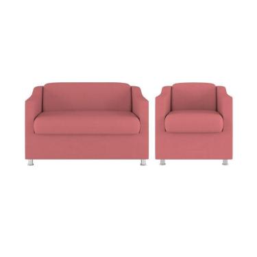 Imagem de Kit 02 Poltronas Reforçada Clinica + Namoradeira Suede Tilla Cor:rosa