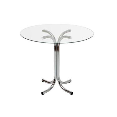Imagem de Mesa de Jantar ou Cozinha para 4 lugares Pé X Cromada com Tampo de Vidro Redondo 90cm