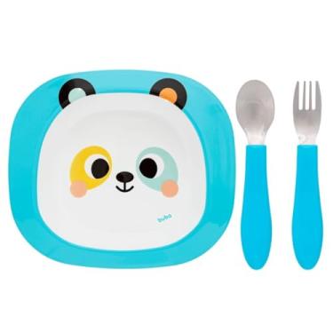 Imagem de Kit Refeição Infantil 2 Peças Prato Bowl e Kit Talher Inox Buba Bubazoo (Panda)