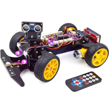 Imagem de Adeept Kit de carro inteligente (compatível com Arduino IDE), rastreamento de linha, prevenção de obstáculos, visor OLED, sensor ultrassônico, controle remoto sem fio IV, kit de carro robô educativo DIY STEM