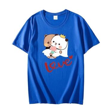 Imagem de Camiseta Fashion Love Panda Bear Print Proposal Surprise Dress Casual Unissex Manga Curta Gola Redonda, Azul, GG