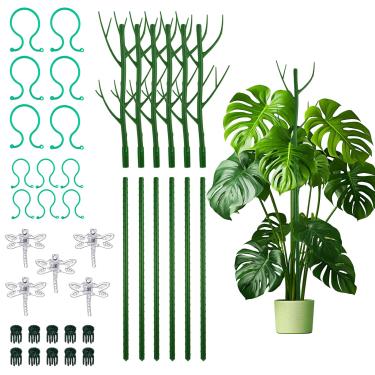 Imagem de Conjunto de 6 estacas de suporte de plantas, 69,8 cm, galho destacável Monstera, palitos de suporte de plantas com clipes de orquídea, treliça de ramo verde empilhável para escalar plantas em vasos