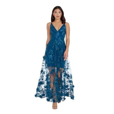 Imagem de Dress the Population Vestido longo floral sem mangas adornado, Azul pavão, GG