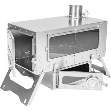 Imagem de Fogão para barraca quente de titânio Magma com forno, leve e portátil, forno removível, fogão a lenha para mochila, aquecimento de barraca, culinária, pesca, panificação, prata, magma