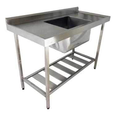 Imagem de Pia Industrial Aço Inox 120x60x90cm com Cuba Centralizada 50x40x30cm