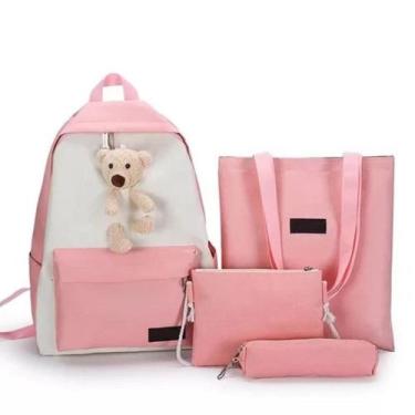 Imagem de Kit Mochila Ursinho 4 em 1 Multifuncional Impermeável Necessaire Estoj