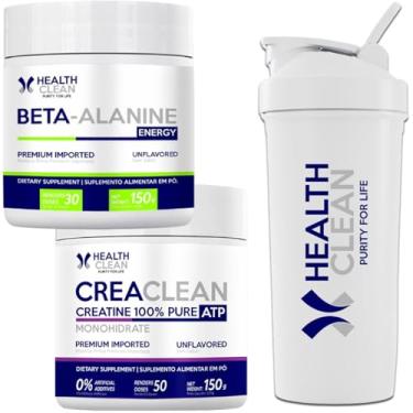 Imagem de Beta Alanina em pó Energy 150g + Creatina em pó Creaclean 150g + Coqueteleira Academia - Health Clean
