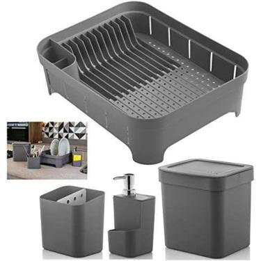 Imagem de Kit Cozinha Trium Escorredor Louça + Porta Talheres + Dispenser Deterg