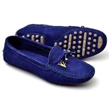 Imagem de Sapatilha Mocassim Feminina Confort de Couro Legítimo - JVClay, Azul, 