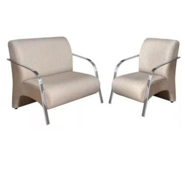 Imagem de Conjunto 2 Poltronas Decorativa Sevilha Braço Metal Bella Decor, Linho