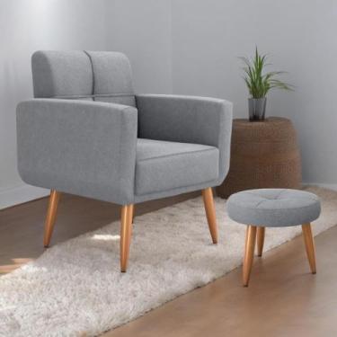 Imagem de Conjunto  Poltrona e Puff Decorativos Josh Boucle Cinza - Mais de Casa