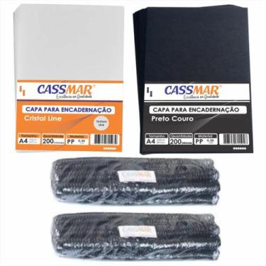 Imagem de Kit 400 Capas E 200 Espirais Pretos Para Encadernação 9-12mm - Cassmar