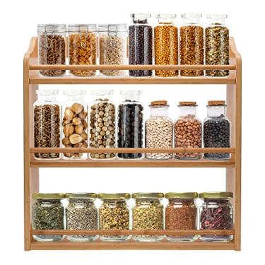 Imagem de FoverOne Porta-temperos de bambu de 3 camadas, prateleira para temperos, organizador de recipientes de especiarias para bancada de cozinha ou montagem na parede, 13 cm P x 40 cm L x 42 cm A