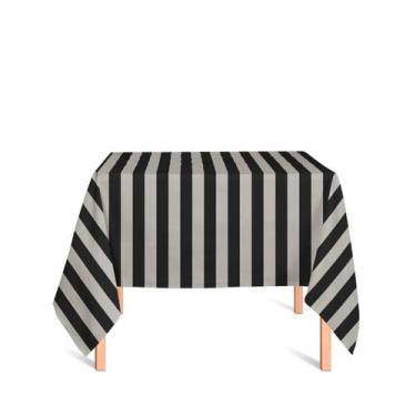 Imagem de Toalha de Mesa Quadrada em Tecido Jacquard Preto e Cru Listrado Tradic