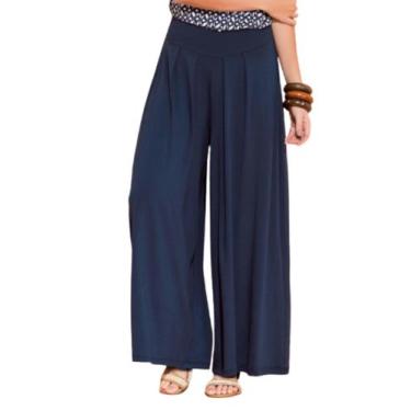 Imagem de Calça Pantalona Feminina Cintura Alta em Viscolycra Tribo livre, Azul 