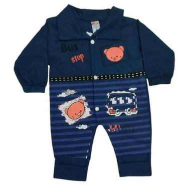 Imagem de Macacão comprido de frio bebê menino vira pé - Duda Shop, Azul marinho