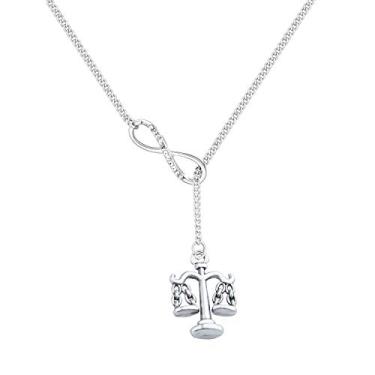 Imagem de BEKECH Pingente infinito e escalas da justiça colar advogado colar estudante de direito presente de formatura novo presente de advogado, 64cm, Metal