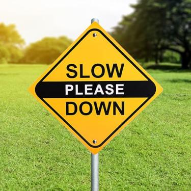 Imagem de Placas Bigtime Slow Down para bairros - Sinalização de alumínio para segurança rodoviária e proteção de propriedade - Caution Road, rua, quintal, sinal de trânsito - Placa de metal resistente à