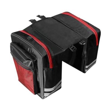 Imagem de Dynwave Bolsa de selim para bicicleta, porta-bagagens duplo, bolsos grandes 53x31x32cm para camping, viagens, tiras refletivas multiuso, Vermelho