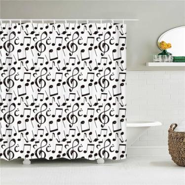 Imagem de Cortinas de chuveiro geométricas pretas e brancas, cortina de banheiro à prova d'água, poliéster com ganchos, tela de banho grande, 5072M, L210xA180cm