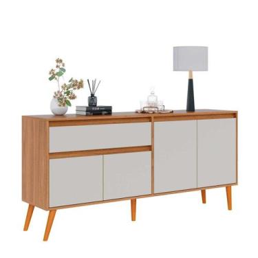 Imagem de Aparador Para Sala De Estar Ravi com 3 Portas Cor Nature Off White - P