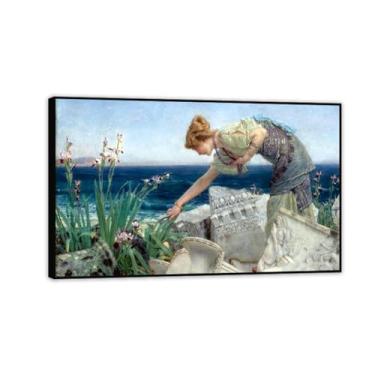Imagem de Impressão emoldurada preta entre as ruínas de Lawrence Alma Tadema, reprodução de pintura a óleo, impressão giclée em tela, arte de parede pronta para pendurar para decoração de quarto de casa. 110 x
