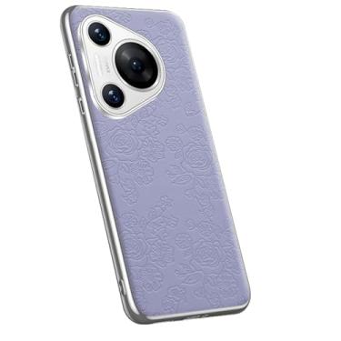 Imagem de LYJSMGZ Capa clássica para Huawei Pura 70 Ultra/70 Pro/70 Pro+/70, capa de couro galvanizado com relevo em relevo, capa de proteção contra choque, roxa, 70 Pro