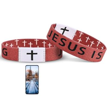Imagem de Pmormyy Pulseira com versículo bíblico diário Jesus is King, pulseira usável de Jesus Cristão para mulheres e homens, Fibra de poliéster, Sem Pedra Preciosa