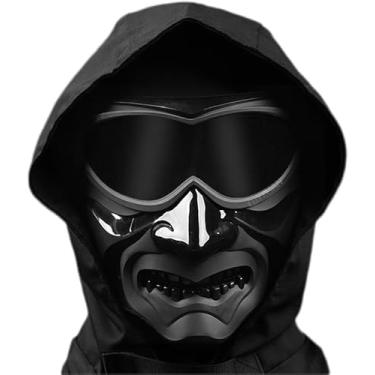 Imagem de Máscara De Airsoft Halloween Máscara De Caveira De Rosto Completo Balaclava Máscara Terno, Para Jogo De Guerra Cs, Bb Gun, Caça, Paintball, BK, 18.6 * 10.6 * 18.3cm